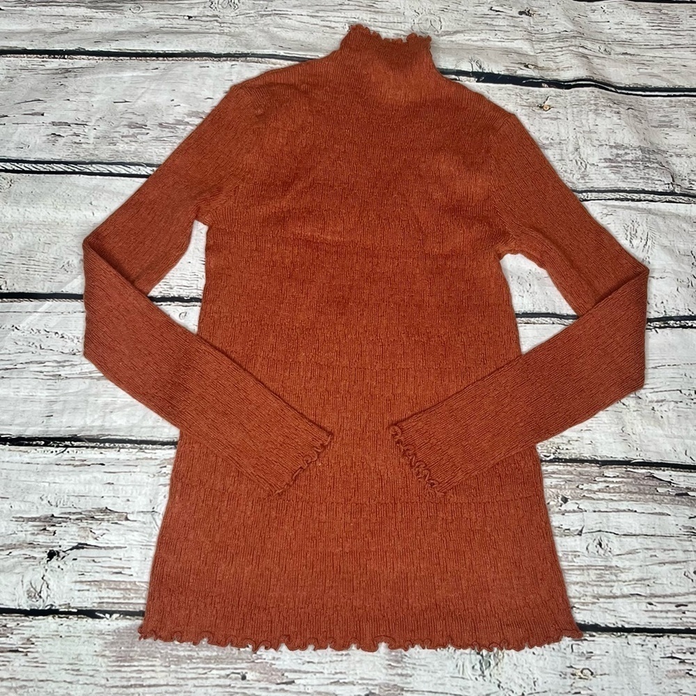 Mystree Rust Lettuce Leaf Mock Neck Sweater Size S